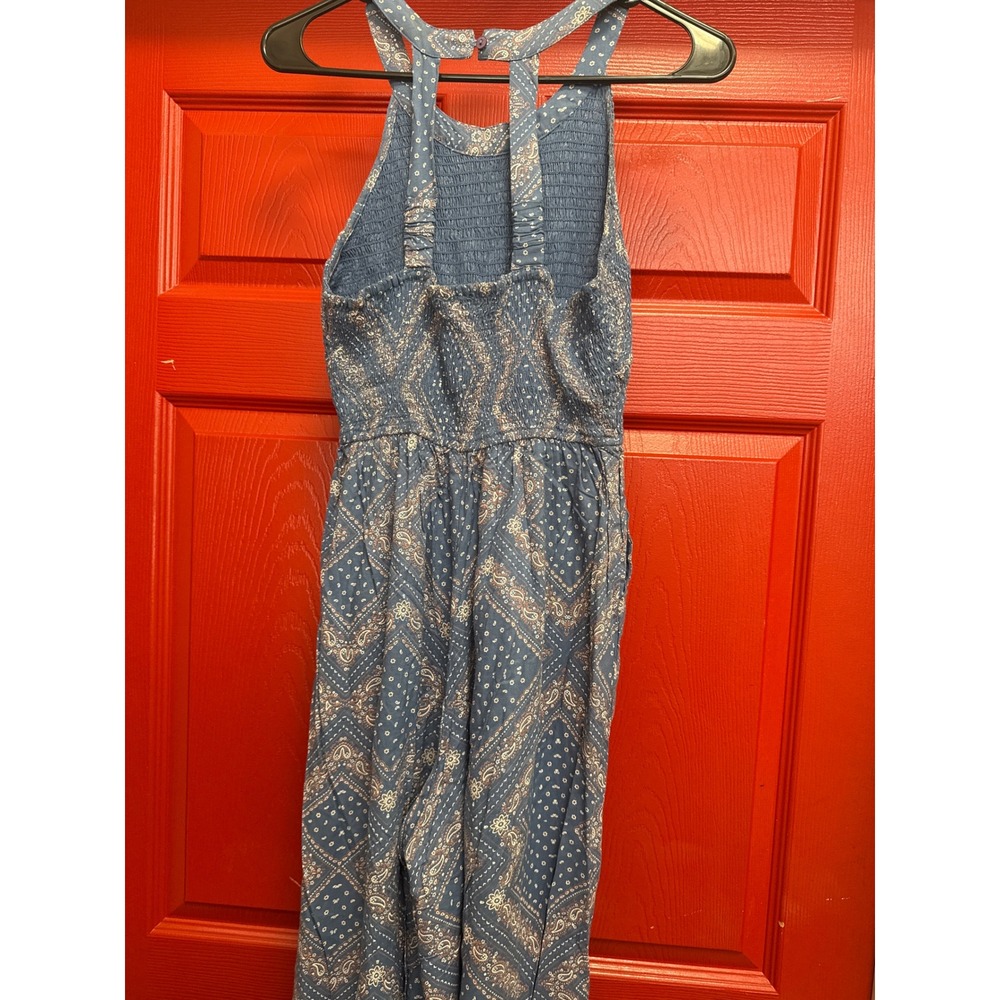Sincerely Jules Blue Paisley Bandana Smocked Halter Wide Leg Jumpsuit Small